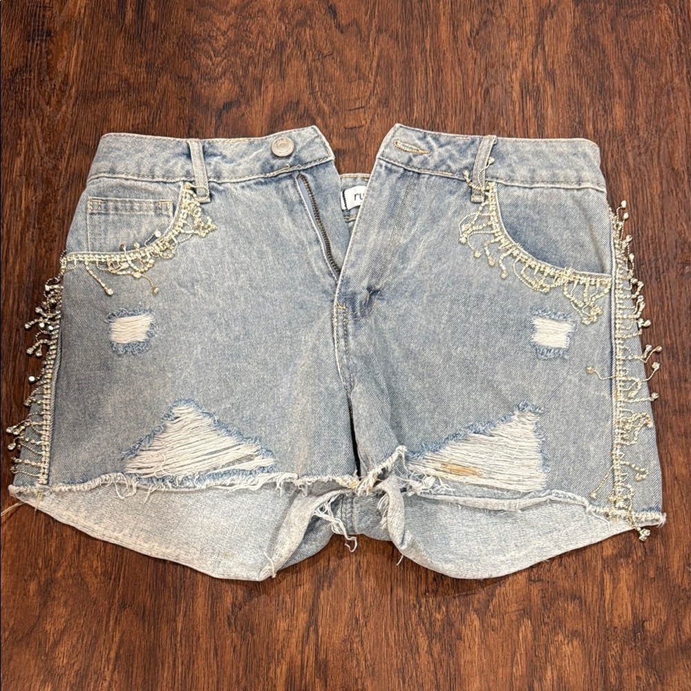 Embellished Denim Shorts